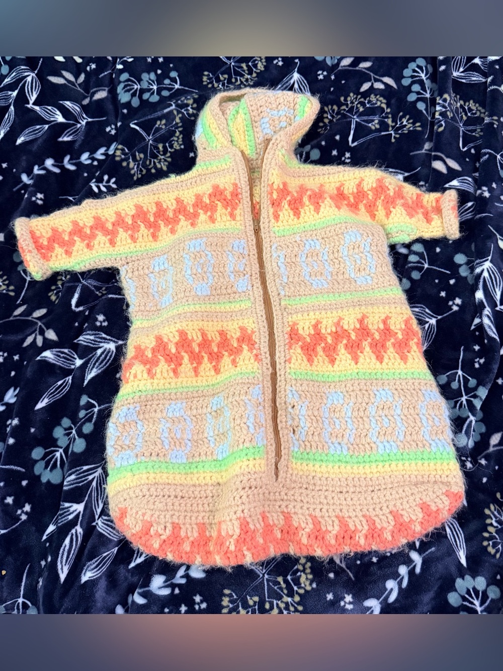 Handmade Beige & Pastel Crochet Baby One-Piece with Hood